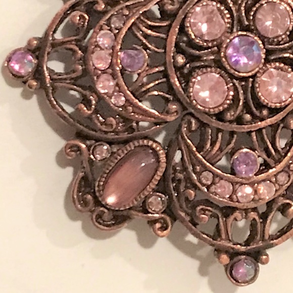 Copper Brooch with Pink, Purple Stones - Picture 5 of 7